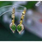 Green Double-Leaf Earrings