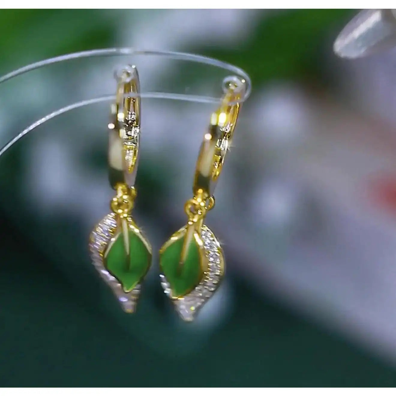 Green Double-Leaf Earrings