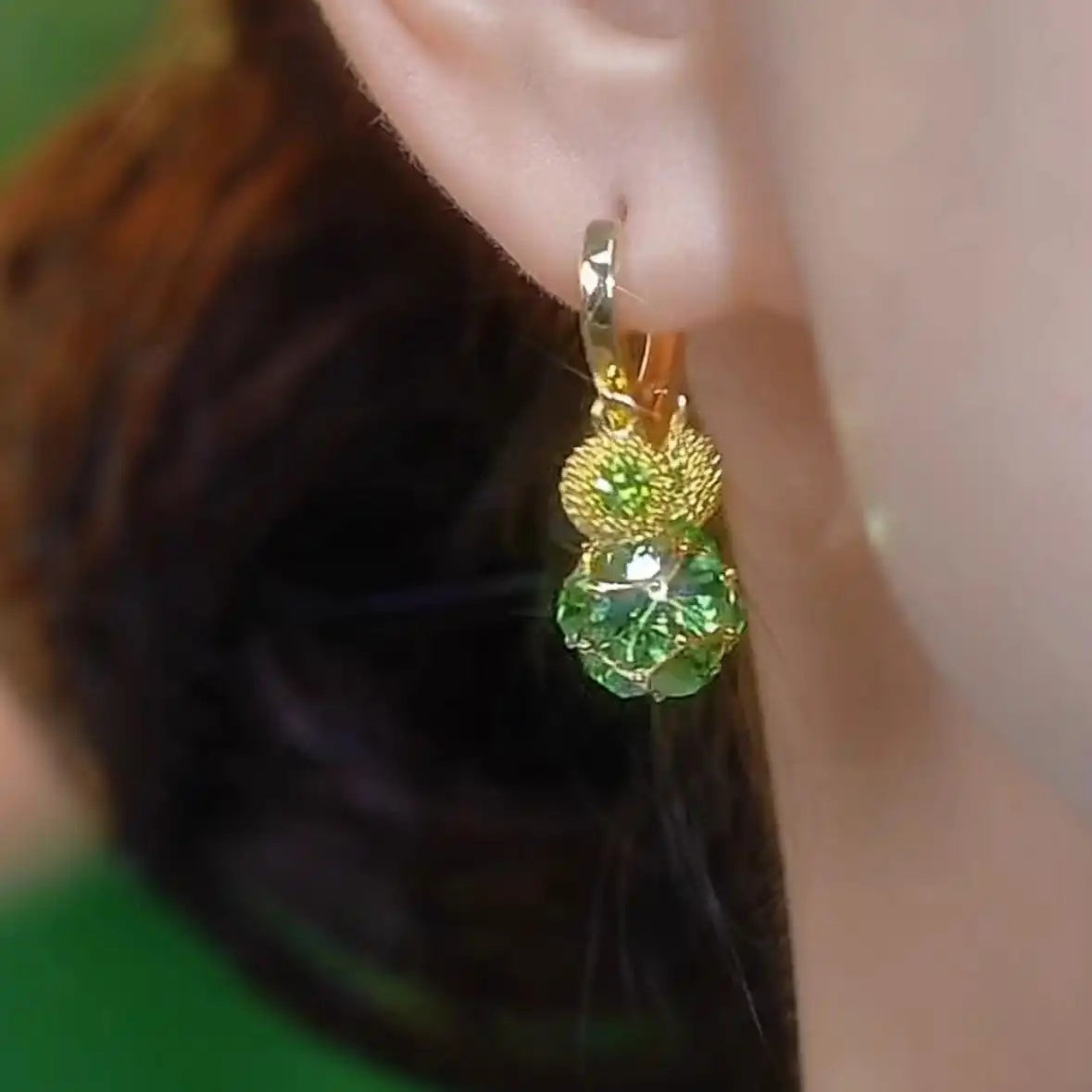 Green Durian Crystal Fruit Hoop Earrings