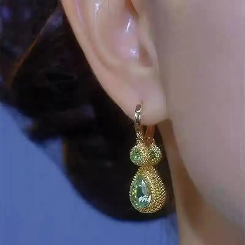 Green Durian Crystal Hoop Earrings