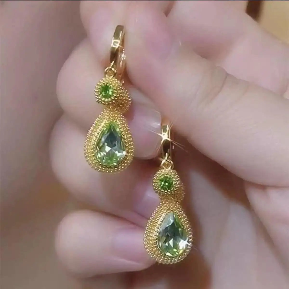Green Durian Crystal Hoop Earrings