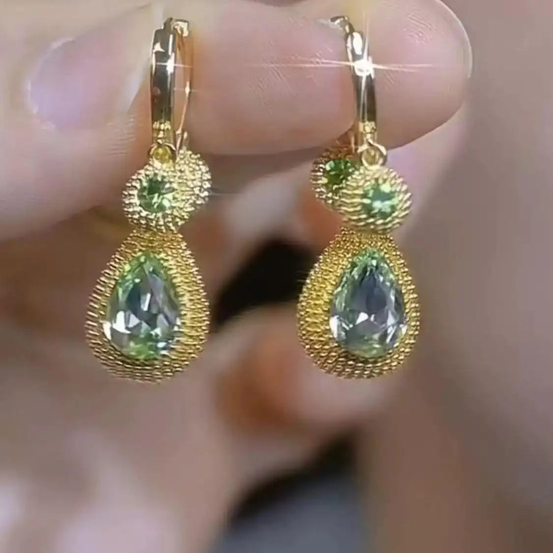 Green Durian Crystal Hoop Earrings