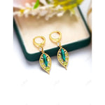 Green Enamel Leaf Drop Earrings