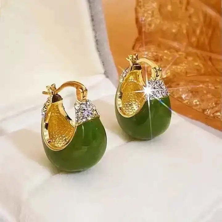 Green Enamel Round Hoop Earrings