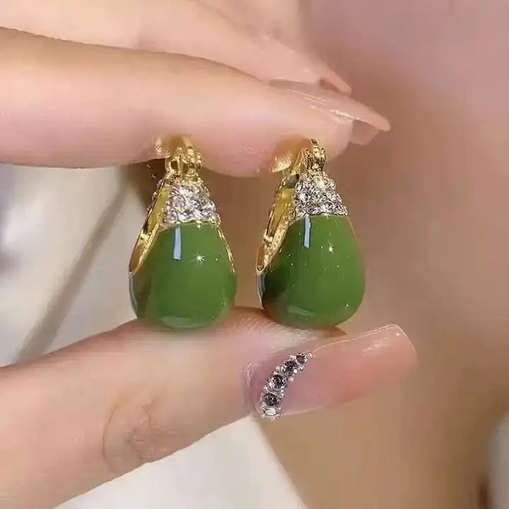 Green Enamel Round Hoop Earrings