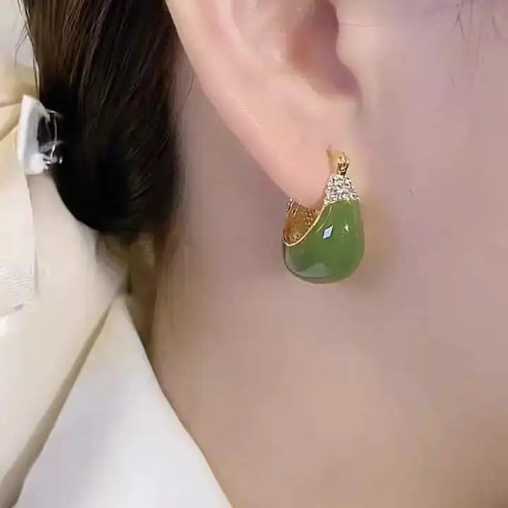Green Enamel Round Hoop Earrings