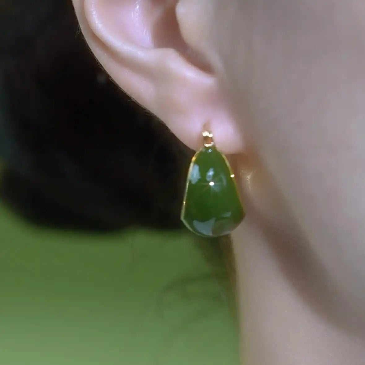 Green Enamel Teardrop Hoop Earrings