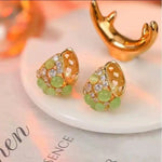 Green Flower Basket Earrings