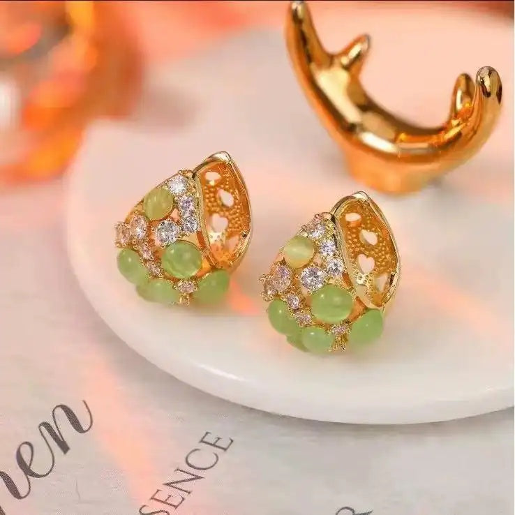Green Flower Basket Earrings