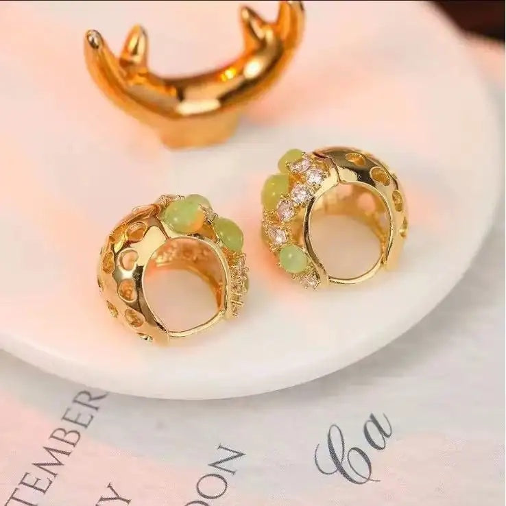 Green Flower Basket Earrings