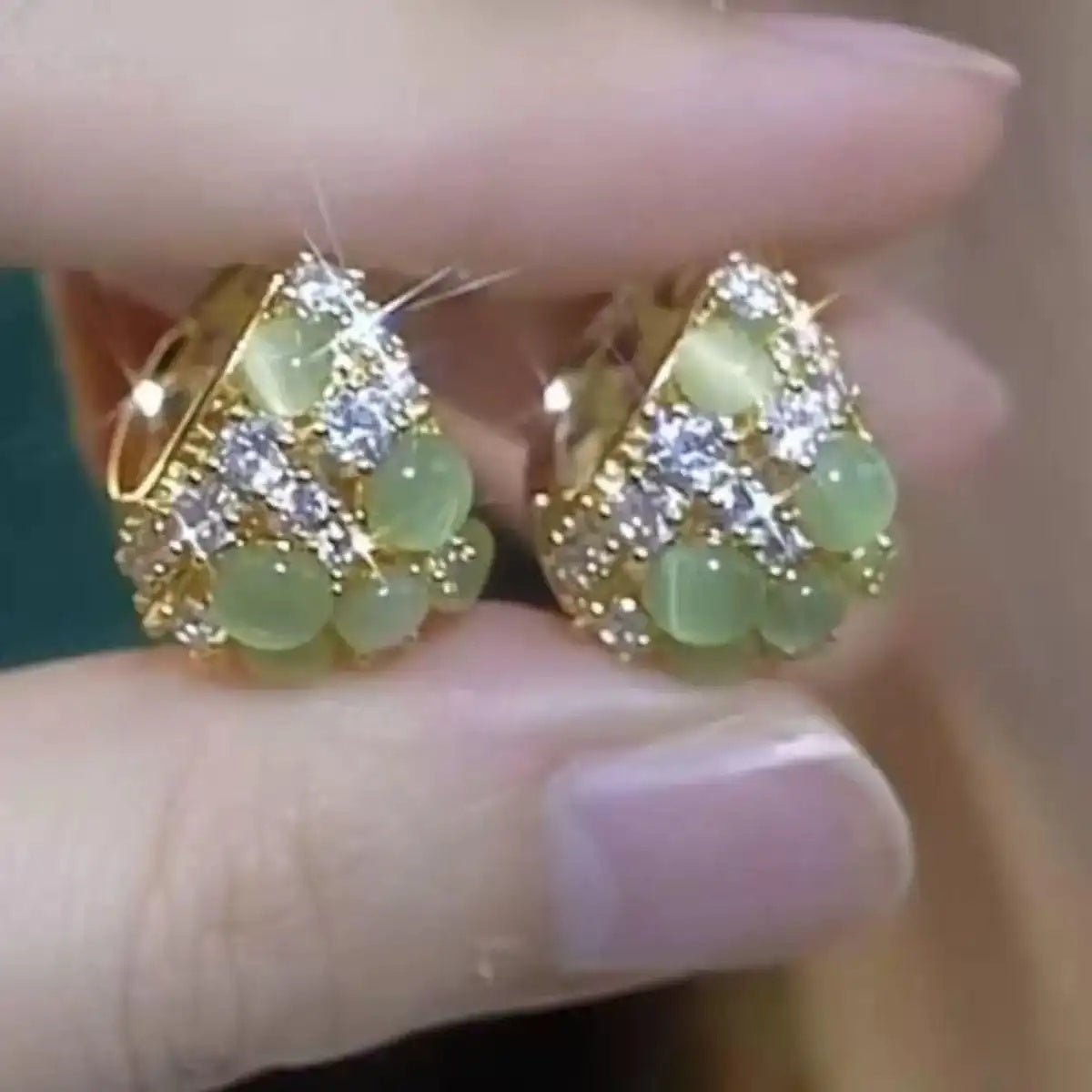 Green Flower Basket Earrings