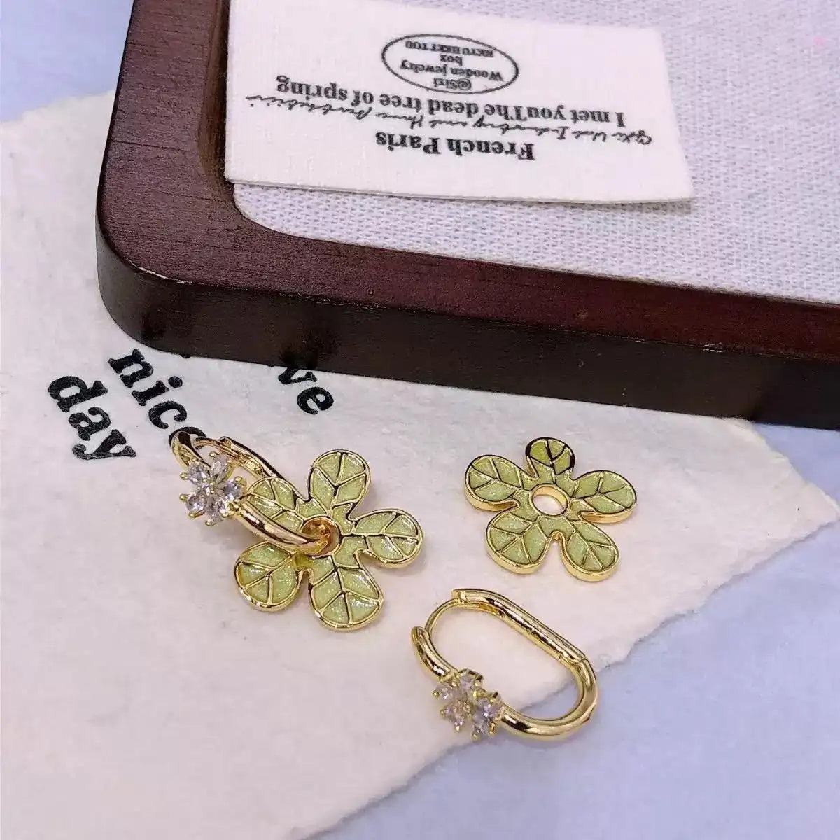 Green Flower Clip-On Earrings