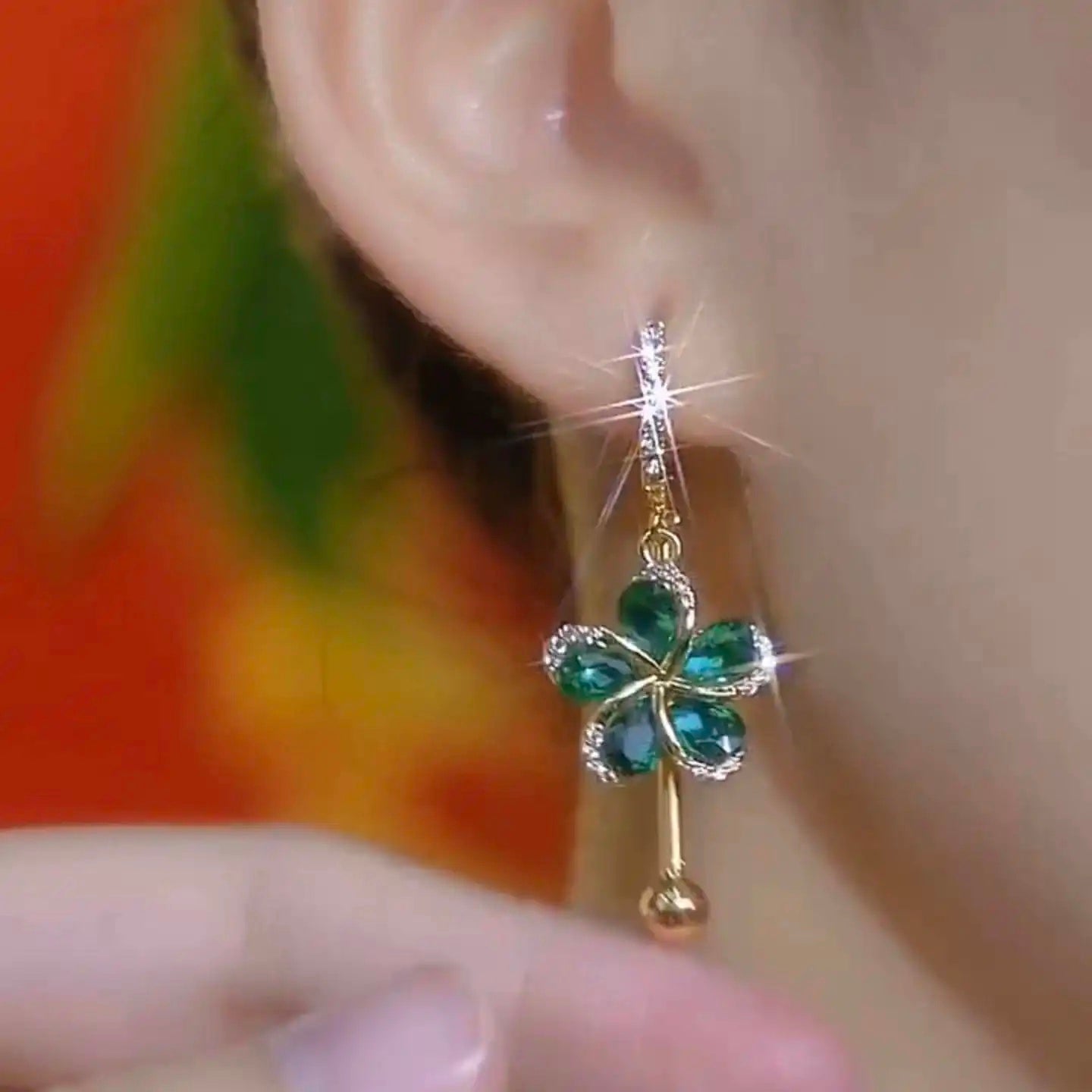 Green Flower Crystal Stud Earrings