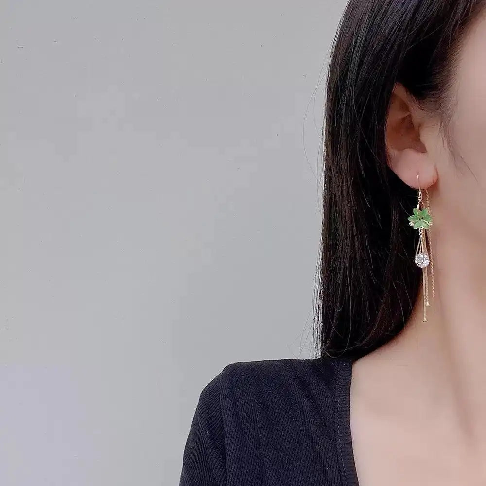 Green Flower Drop Earrings