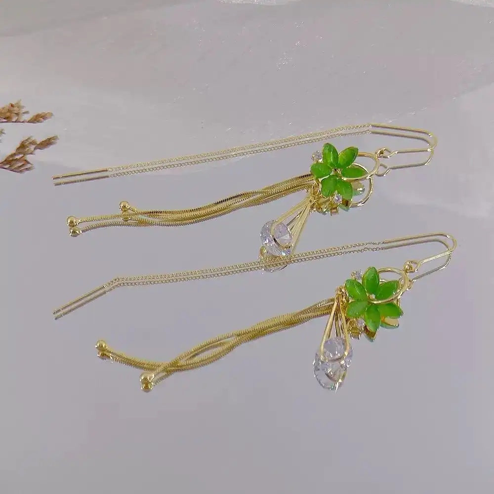Green Flower Drop Earrings