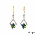 Green Geometric Crystal Drop Earrings