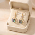 Green Geometric Crystal Drop Earrings