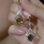 Green Geometric Crystal Drop Earrings