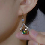 Green Geometric Crystal Drop Earrings