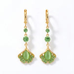 Green Ginkgo Leaf Cat Eye Drop Earrings