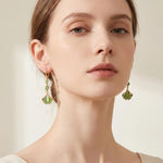 Green Ginkgo Leaf Cat Eye Drop Earrings