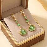 Green Ginkgo Leaf Cat Eye Drop Earrings