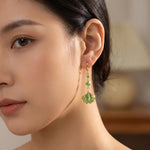 Green Ginkgo Leaf Cat Eye Drop Earrings