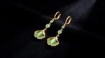 Green Ginkgo Leaf Cat Eye Drop Earrings