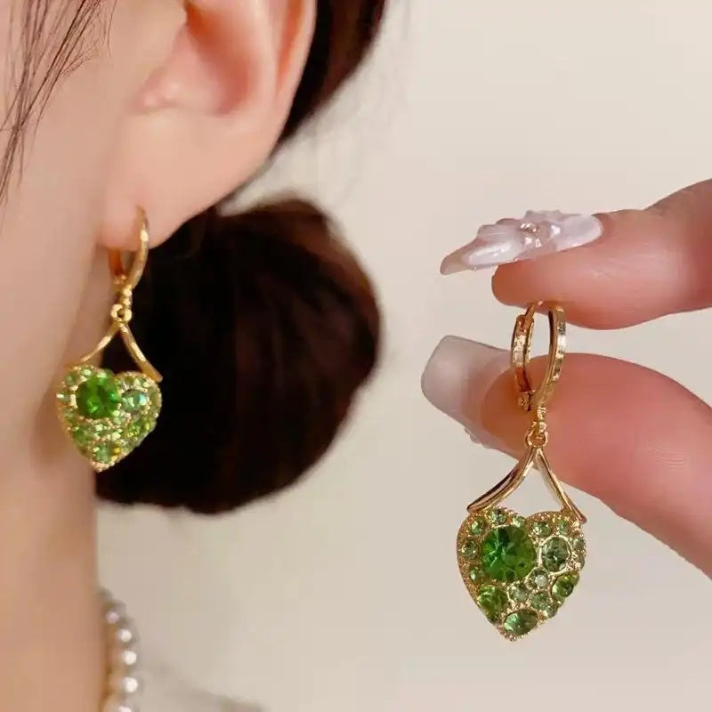 Green Heart Drop Earrings
