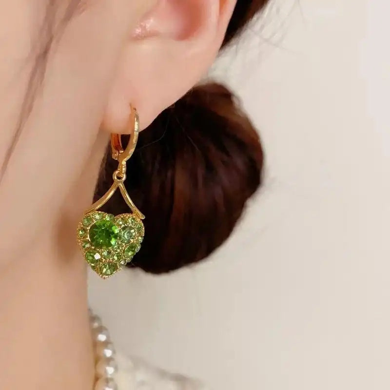 Green Heart Drop Earrings