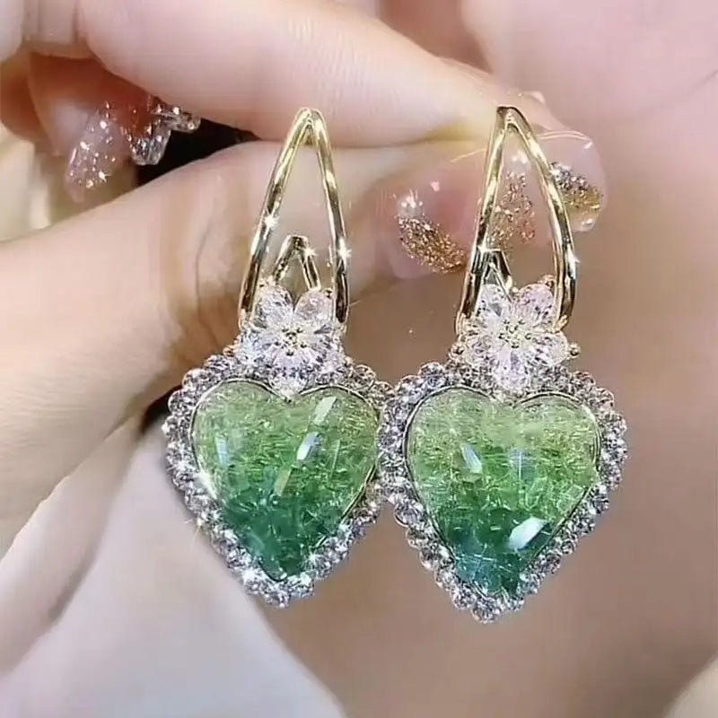 Green Heart Needle Dual-Tone Earrings