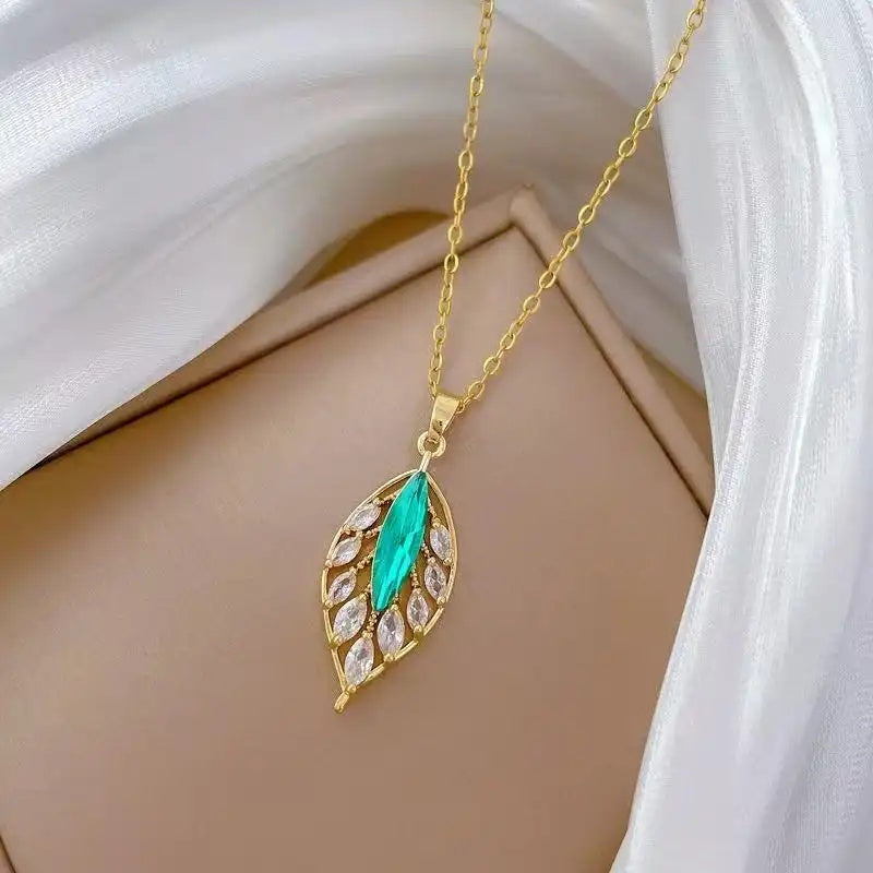 Green Leaf Crystal Necklace