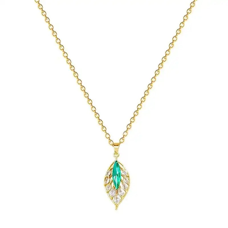 Green Leaf Crystal Necklace