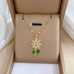 Green Leaf Flower Gorgeous Crystal Necklace
