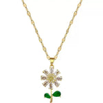 Green Leaf Flower Gorgeous Crystal Necklace
