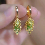 Green Leaf Hollow Double-Layer Hoop Earrings