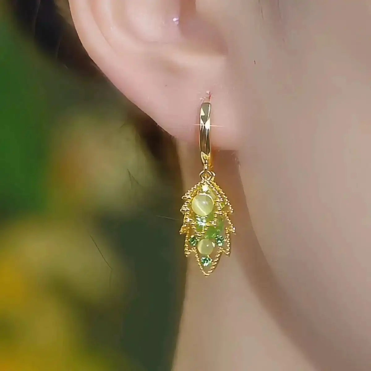 Green Leaf Hollow Double-Layer Hoop Earrings
