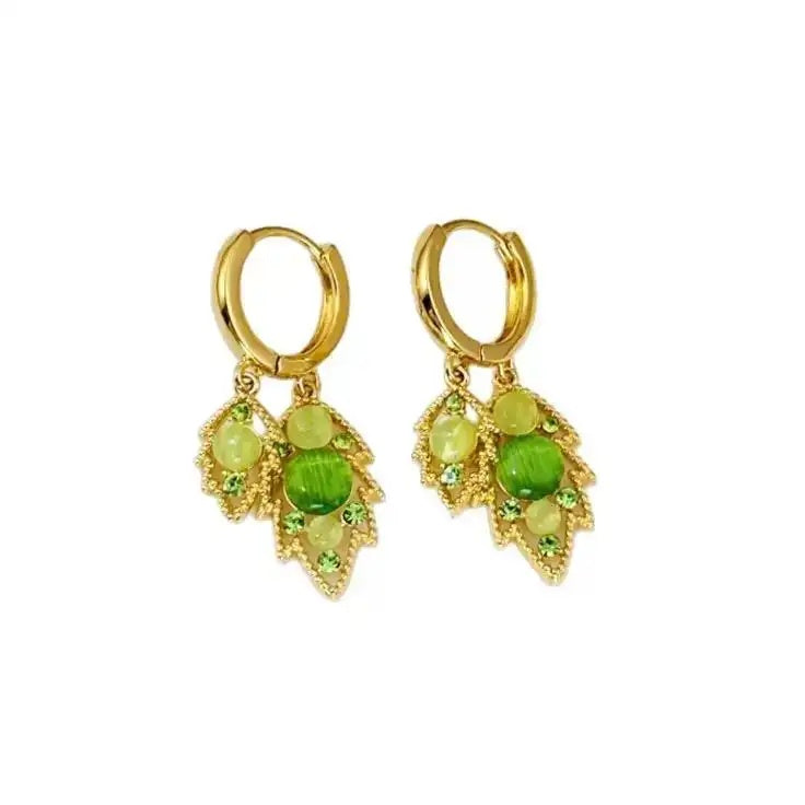 Green Leaf Hollow Double-Layer Hoop Earrings