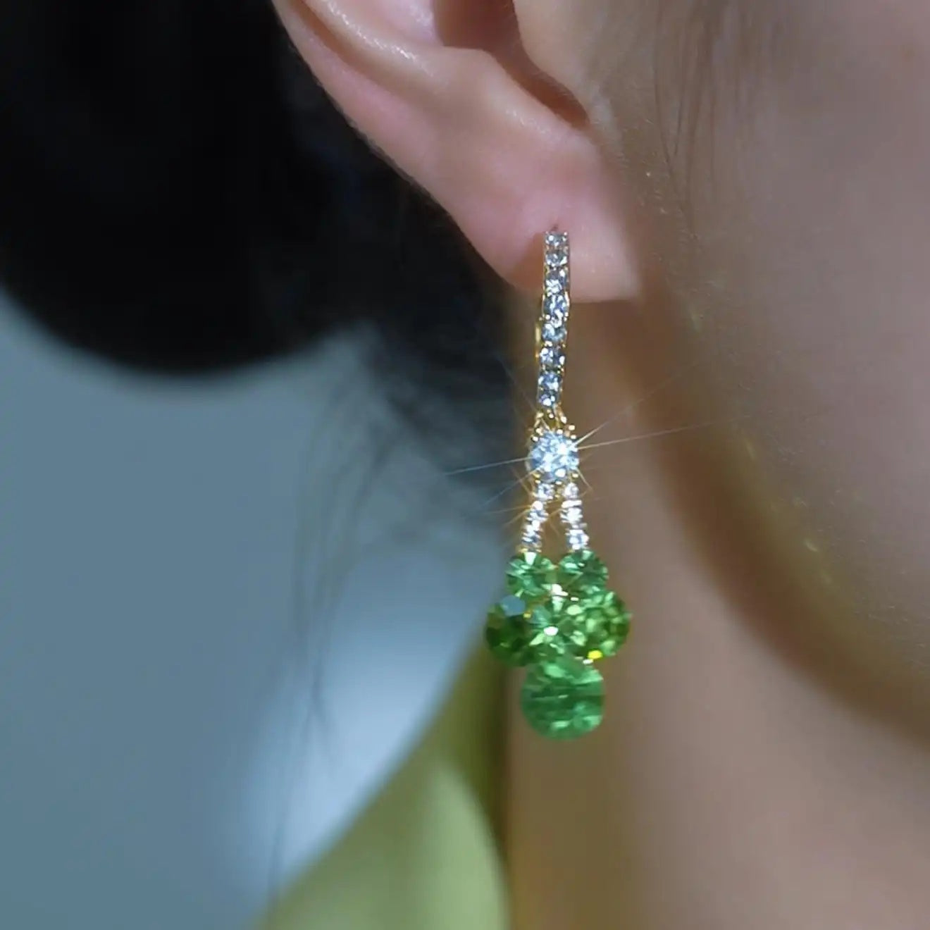 Green Long Minimalist Earrings