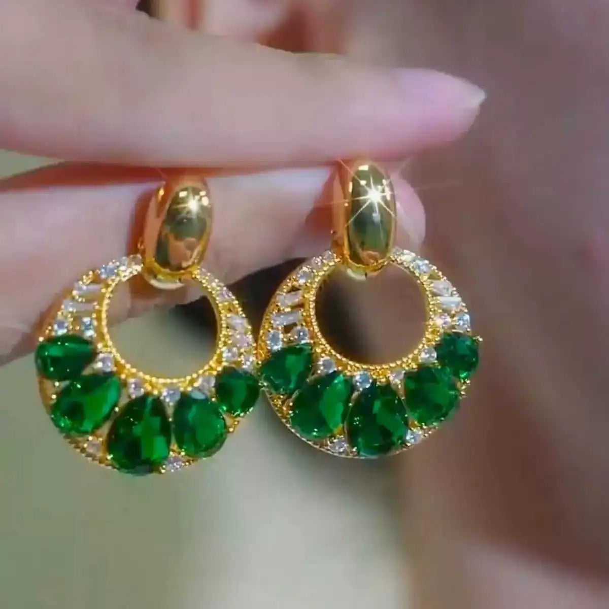 Green Purple Crystal Drop Earrings