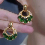Green Purple Crystal Drop Earrings