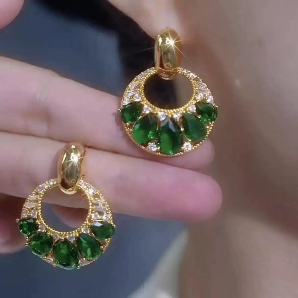 Green Purple Crystal Drop Earrings