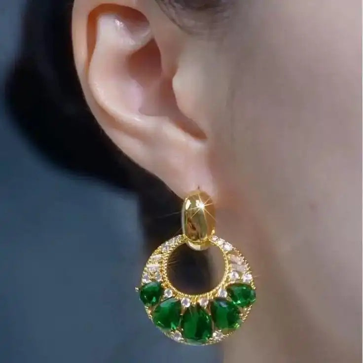 Green Purple Crystal Drop Earrings