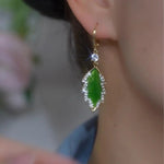 Green Red Crystal Leaf Drop Earrings