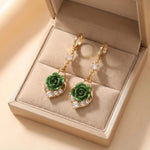Green Rose Crystal Drop Earrings