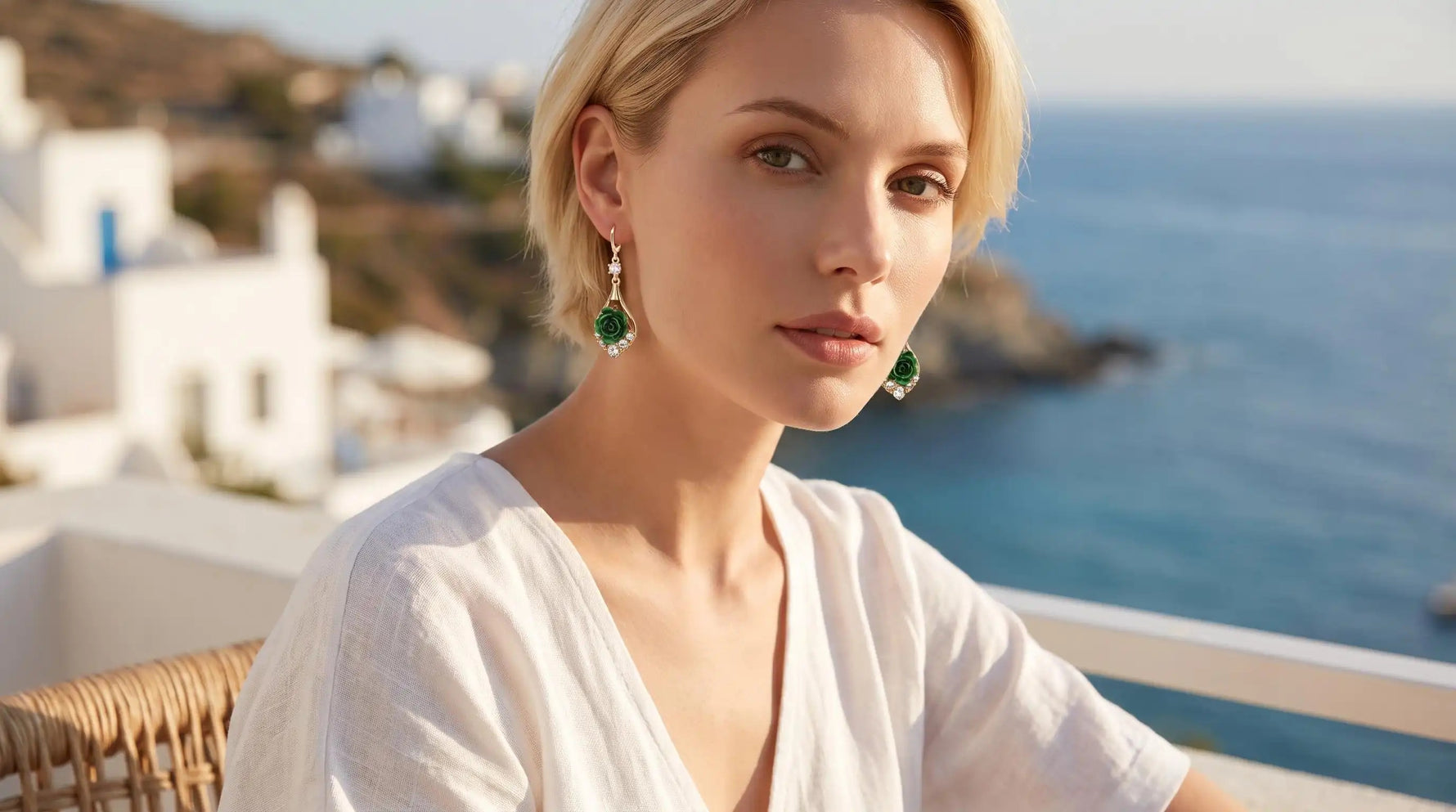 Green Rose Crystal Drop Earrings