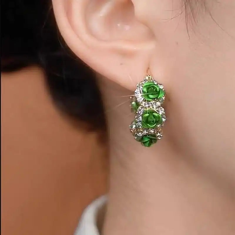 Green Rose Hoop Earrings