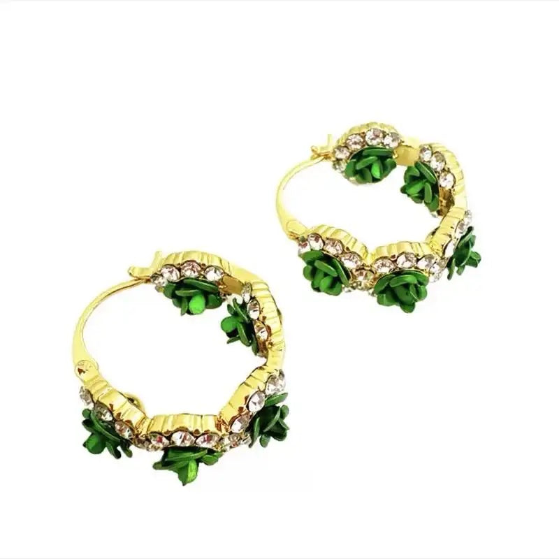 Green Rose Hoop Earrings