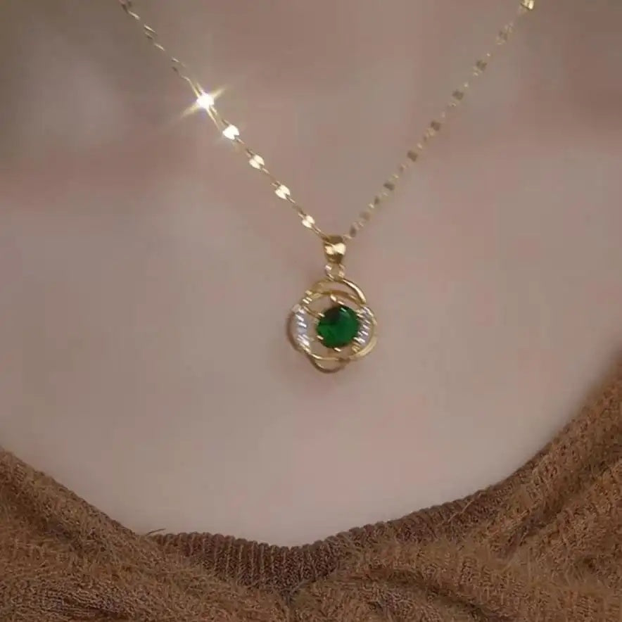 Green Rose Pendant Necklace