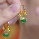 Green Round Bead Drop Earrings